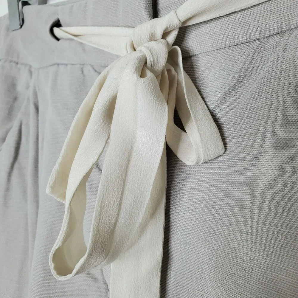 Wilfred Allant High Rise Cropped Pants 8 Oatmeal Linen Blend Roll Cuff Hem